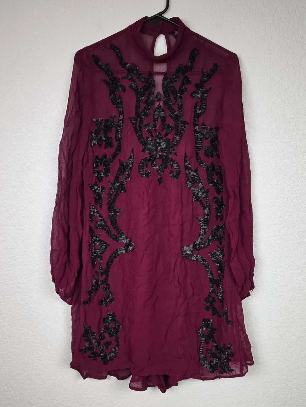 $350 Free People Size 2 Sheer Long Sleeve Brocade Dress